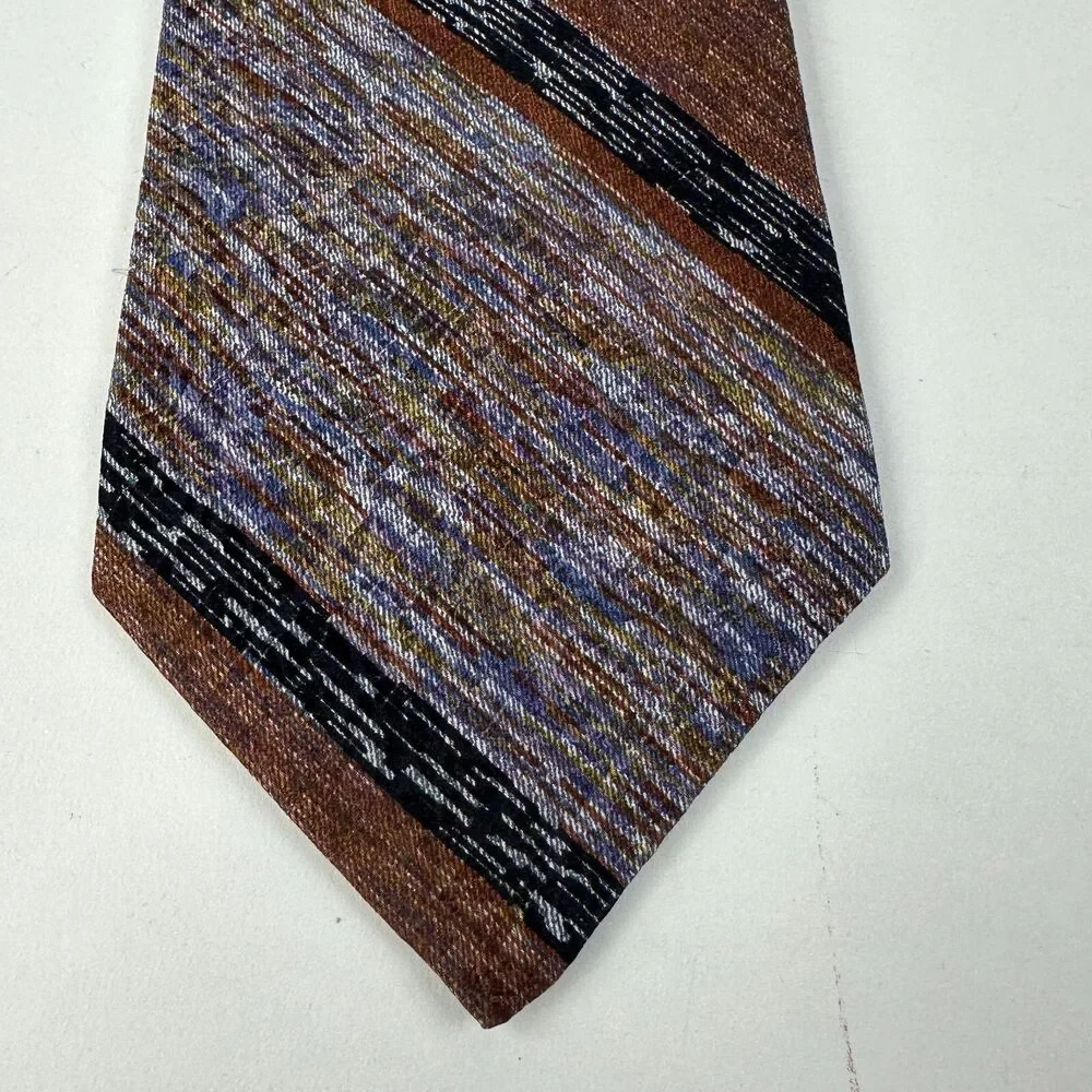 Missoni Cravatte Mens Wide Striped Silk Tie Multicolored Brown 56 x4 VTG 70's